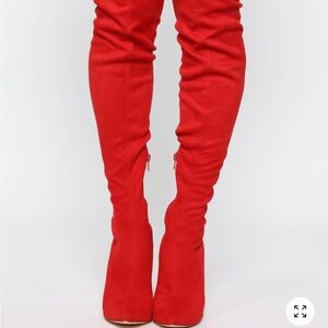 SHEIN Red Over-The-Knee Stretch Boots